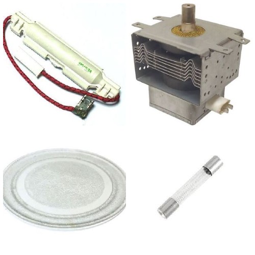 endüstriyel mikrodalga fırınlar için; sigorta, sigorta takma yuvası, iç mikası, transformatörleri, kondansatörleri, sviçleri, yansıtıcı plakaları, magnetronları, magnetron fanı, pişirme tepsisi, tepsi motoru, fan motoru ve yüksek gerilim diyotu benzeri sanayi tipi mikrodalga fırın yedek parçaları