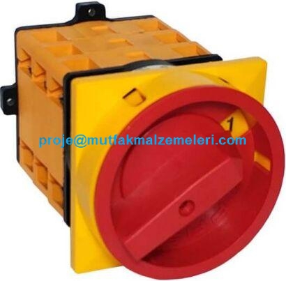 3x25A Kilitli Şalter YKL3 04 25:Kilitli şalterler enversör şalter çeşitleri acil durum şalterlerinden kırmızı renkli tutamağı olan enversör tip kilitli acil durum şalterinin imalatı 3x25 Amper gücünde Opaş sanayi tipi şalterler fabrikası üretimi orijinal