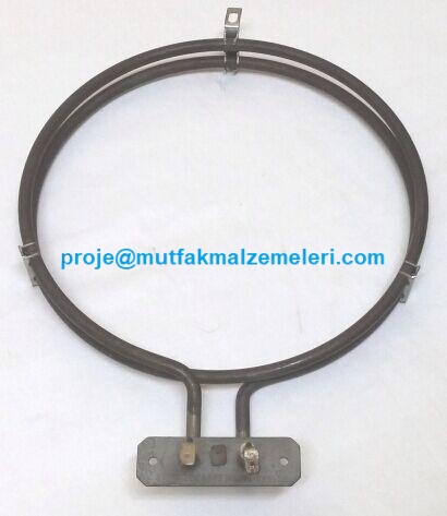 Banket Arabası Rezistansı:Banket arabası rezistansları tabak ısıtma arabası ısıtıcıları yemek ısıtma dolabı fanlı rezistanslarından bu fanlı ısıtıcı rezistansı 2450 Watt gücündedir.Yuvarlak banket arabası ısıtıcısı rezistansının çapı 20.5 cm olup rezista