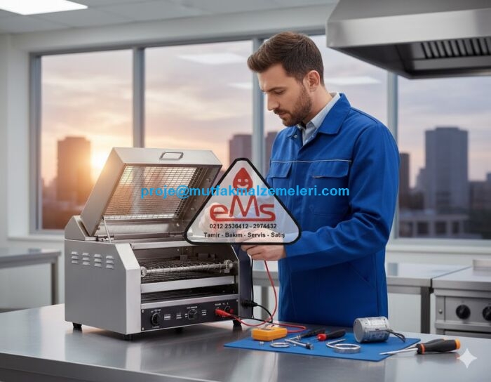 Sanayi tipi elektrikli ekmek kızartma makinası tamiri ve bakımı. Ekmek kızartma makinası teli, şalteri, yayları ve ısıtıcı parçaları stoklarımızda mevcuttur. Tecrübeli tamircilerimizle hızlı ve ekonomik çözümler için bize ulaşın. Telefon: 0212 2974432.