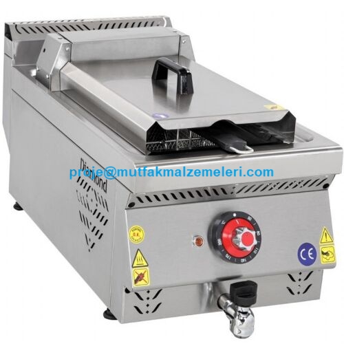 12 Litre Elektrikli Set Üstü Fritöz: 40x70x30 cm ölçülerinde, yağ boşaltma musluklu, paslanmaz çelik gövdeli, 380V sanayi tipi profesyonel fritöz ünitesi. #MutfakEkipmanları #SanayiTipiFritöz