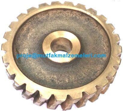 Sanayi tipi hamur karıştırma makinesi dişlileri endüstriyel hamur karma makinası dişlileri 100 kiloluk Omis hamur yapma makinası dişlilerinden bu sarı hamur karıştırma makinesi şanzıman dişlisi orijinal 100 Kg.Omis hamur karıştırma makinası dişlisi