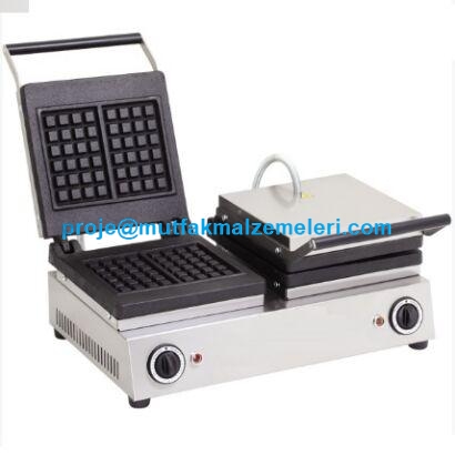 Sanayi tipi ikili kare waffle makinası, 500x840x480 mm kompakt ölçüleriyle tezgah üstü kullanıma uygundur. 2 yıl garantisi ve 10 yıl yedek parça bulundurma taahhüdüyle uzun ömürlüdür.