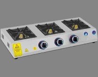 32x80x14 cm boyutlarında, 14 kg ağırlığında, 3 pişirme gözlü paslanmaz çelik set üstü sanayi ocağı. Yüksek kalorili bekleri ve döküm üst ızgarasıyla profesyonel mutfaklar için tasarlanmış, LPG ile çalışan dayanıklı yemekhane tipi ocak modeli.