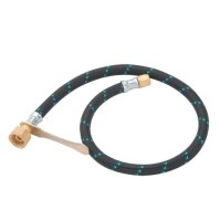 M.D132.01 model 50 cm boyunda bez örgülü domuz kuyruğu gaz hortumu. Üzerinde entegre sıkma anahtarı bulunan, 1/2x5/16 ölçülerinde endüstriyel tüp bağlama ve gaz rampası bağlantı hortumu görseli. Dayanıklı ve esnek sanayi tipi gaz tesisat ekipmanı.