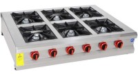 Profesyonel 6 gözlü ocak, tezgah üstü kullanımıyla mutfakta yer tasarrufu sağlar. AISI 304 kaliteye uygun paslanmaz yapısı ve kolay temizlenebilir döküm parçalarıyla uzun ömürlü ve hijyenik bir kullanım sunar.
