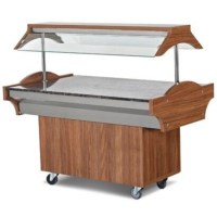 EMP.SB.05-N model, 1800x890 mm ölçülerinde nötr ahşap salata barı. Koyu renk ahşap kaplama, lüks granit üst yüzey ve üst servis raflı aydınlatma sistemi. Otel ve restoranların açık büfe kullanımı için profesyonel dekoratif servis ünitesi.