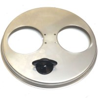 Remta çift demlikli çay otomatı su kazanı üst kapağı. 31,5 cm çapında paslanmaz krom çelik saçtan üretilmiş, yuvarlak kulplu orijinal Remta çaycı makinesi yedek parçası. DE11 ve DE12 serisi sanayi tipi çay semaveri kapağı görseli.