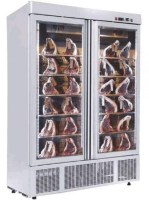 DR13-G Çift Cam Kapılı Et Dinlendirme Buzdolabı: 150x90x220 cm ölçülerinde, 304 paslanmaz çelik, 1300 litre brüt hacimli, %85 nem kontrollü ve 404 A gazlı profesyonel kuru yaşlandırma dolabı. #DryAged #EndüstriyelBuzdolabı