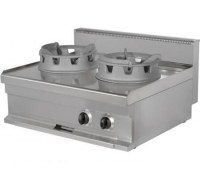 80x70x29 cm ölçülerinde, 2x16 kW gücünde paslanmaz çelik çiftli wok ocak. Pilot alevli, emniyet valfli ve termokupllu sistem. LPG veya Doğalgaz ile çalışabilen, 47 kg ağırlığında endüstriyel tip profesyonel wok pişirme ocağı.