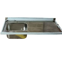 Tek hazneli, geniş damlalıklı süzülme alanına sahip, 70x27x140 cm ölçülerinde paslanmaz çelik endüstriyel tezgah üstü evye modeli görseli. Hazır tezgaha oturtarak kullanabilirsiniz