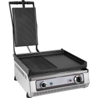 Sık kullanım için en iyi performansı veren paslanmaz çelik kasalı ızgara ve tost makinesi, 45x39 cm pişirme alanı sunar.