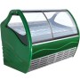 172,5x112,5x138 cm ölçülerinde, 18 adet 5 litrelik paslanmaz kase kapasiteli, yeşil gövdeli ve kavisli temperli camlı profesyonel dondurmacı reyonu. Üflemeli soğutma sistemine ve dijital göstergeye sahip dondurma teşhir ve servis dolabı.