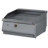 Paslanmaz çelik gövdeli, ön yağ kanallı, 90 cm genişliğinde endüstriyel elektrikli düz pleyt ızgara makinesi.