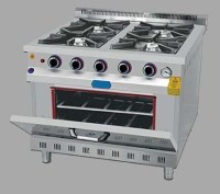 100x100x85 cm ölçülerinde, 4 adet yüksek kalorili yanıcı beke sahip, altı fırınlı paslanmaz çelik sanayi tipi kuzine. Üst ızgaraları döküm, ergonomik kumanda panelli, CE belgeli ve doğalgazla çalışan profesyonel fırınlı ocak ve kuzine modeli.