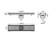 210 x 2241 x 180 mm ölçülerindeki geniş gövdesiyle büyük alanlardaki suyu tek noktada toplar. Alttan orta çıkışlı tasarımı, Ø50 veya Ø75 lik PVC pimaş boru tesisatlarına doğrudan ve sızdırmaz bağlantı imkanı sağlar.