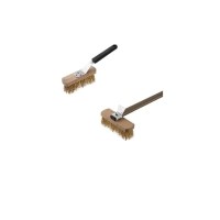 16x4,5 cm boyutlarında sarı telli fırın temizleme fırçası başlığı; fırın tabanı temizliği için kullanılan dönme özellikli alüminyum saplı ve silikonlu paslanmaz çelik saplı profesyonel temizlik fırçası.