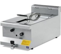 Paslanmaz çelik gövdeli, tek hazneli ve tahliye musluklu gazla çalışan profesyonel fritöz. 10 litre kapasiteli, LPG ve Doğalgaz dönüşümlü, magnet emniyet sistemine sahip set üstü endüstriyel mutfak tipi kızartma makinesi.