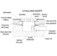 Üst ızgara, toplama tavası ve sifon sisteminden oluşan üçlü yapısı, suyun durgunluk yapmadan orta alt noktadan hızla tahliyesini sağlar. İzolasyon flanşı sayesinde zemin altına su kaçmasını önleyerek yapı güvenliğini maksimuma çıkarır.