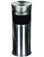 Paslanmaz çelikten yapılmış, küllüklü kolon tasarımlı çöp kovası, iç ve dış mekan kullanımına uygun, şık ve dayanıklı model.