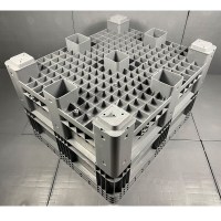 UV katkılı YYPE hammaddeden üretilmiş, ağır yükler için istiflenebilir, 34.57 kg ağırlığında gri lojistik kasası.