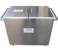 İmalatçısından paslanmaz Çelik Çamaşır Arabası - 108x60x86 cm ölçülerinde, 380 litre hacimli, üstten çift kapaklı, 4 tekerlekli endüstriyel tip hijyenik çamaşır toplama ve dağıtma arabası görseli. #paslanmazcelik