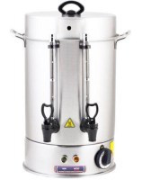 İmalatçısından 30 cm çapında, 48 cm yüksekliğinde paslanmaz krom çelik Remta R15 çay makinesi. Çift musluklu, su ve çay seviye göstergeli, ısı yalıtımlı siyah kulplara sahip profesyonel sanayi tipi 22 litrelik elektrikli çay otomatı görseli.