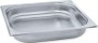 354x325 mm dış ölçülerinde, 65 mm derinliğe sahip, parlatılmış yüzeyli ve yuvarlatılmış köşe tasarımlı paslanmaz çelik GN 2/3 gastronom küvet.