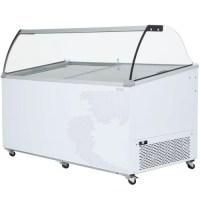 -18/-23 °C aralığında statik soğutma sağlayan, dondurmanın dokusunu koruyan profesyonel pastane tipi dondurma dolabı. 169x90x131,5 cm boyutlarında, yüksek performanslı iklim sınıfına sahip, temperli camlı ve geniş iç hacimli dondurma teşhir reyonu.