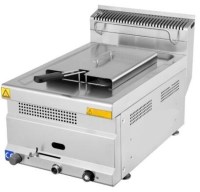 40x63x30 cm ölçülerinde, paslanmaz çelik gövdeli, tek sepetli, kontrol düğmeli ve yekpare havuzlu profesyonel set üstü gazlı patates köfte fritözü görseli. #patatesfritözü #köftefritözü #endüstriyelmutfak #gazlıfritöz #fritözfiyatları