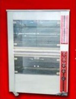 Endüstriyel mutfaklar için paslanmaz çelik gövdeli, tekerlekli, 25 piliç kapasiteli, elektrikli ve dinlendirme bölmeli profesyonel dik piliç çevirme makinesi.