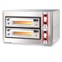 Çift katlı, her katında 4 adet 30 cm pizza pişirebilen, iç aydınlatmalı ve ısıya dayanıklı taş yüzeyli endüstriyel elektrikli pizza fırını.