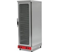 Paslanmaz çelik gövde, 16 adet 40x60 cm tepsi kapasitesi, buhar rezistansı ve nem sensörü. Unlu mamuller için 0-90°C termostatik kontrollü, izolasyonlu hamur fermente kabini.