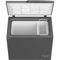 227 Litre kapasiteli, antrasit renkli, sandık tipi yatay derin dondurucu ve donuk gıda saklama dolabı.