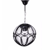 Siyah ABS plastik gövde ve sağlam metal askı aparatına sahip, şeffaf akrilik gloplu dış mekan sarkıt aydınlatma armatürü. 25 cm çap, 50 cm boy ölçülerinde, E27 duy özelliği ile bahçe ve veranda tavanları için tasarlanmış dayanıklı aydınlatma.