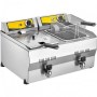 64x62x44 cm ölçülerinde, paslanmaz çelik gövdeli çift sepetli set üstü fritöz. Yağ tahliye musluklu, 5400W gücünde, çıkarılabilir çelik yağ tanklı ve gastronom küvetli, profesyonel kullanıma uygun yangın emniyetli elektrikli kızartma ünitesi.