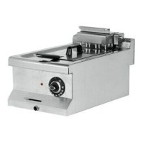 10 Litre kapasiteli paslanmaz çelik hazne, hareketli ısıtıcılar ve yağ boşaltma borusu. Güvenli kullanım için limit emniyet termostatlı, setüstü kafeterya tipi profesyonel fritöz.