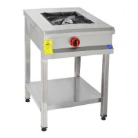 50x50 cm ölçülerinde paslanmaz çelik gövdeli ve taban raflı tekli ocak. Pik döküm ızgaralı, güvenlik valfli ve termokuplu açık ateş sistemi. Profesyonel mutfaklar, lokantalar ve yemekhaneler için uygun sanayi tipi yer ocağı ve pişirme ünitesi.