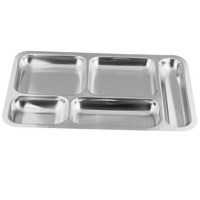 28x41 cm ölçülerinde, 5 bölmeli 304 kalite paslanmaz çelik tabldot yemek tepsisi. 0.60 mm kalınlığında inox saçtan üretilmiş, yuvarlatılmış kenarlı, hijyenik ve bulaşık makinesinde yıkanabilir profesyonel yemekhane ve self servis tepsisi tasarımı.