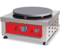 450x520x240 mm ölçülerinde, 40 cm çapında teflon kaplamalı pişirme yüzeyine sahip paslanmaz çelik tekli krep makinesi. 2.2 kW elektrikli, 19 kg ağırlığında, kompakt ve estetik tasarımlı profesyonel krep pişirme ünitesi.