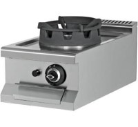 40x90x28,5 cm ölçülerinde, paslanmaz çelik gövdeli, çift yanış özellikli sanayi tipi wok ocağı. Piezzo çakmaklı, magnet emniyet ventilli musluklara ve dayanıklı döküm brülöre sahip profesyonel mutfak tipi set üstü wok pişirici.