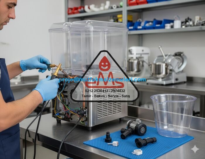 Sanayi tipi Senur şerbetlik ve limonata makinaları için teknik servis merkezi. Kırık kavanoz, ekovat arızası ve pompa değişiminde orijinal yedek parça ve tecrübeli işçilik. Arızalı cihazlarınızı İstanbul'daki atölyemize getirin, ekonomik tamir avantajını yaşayın.