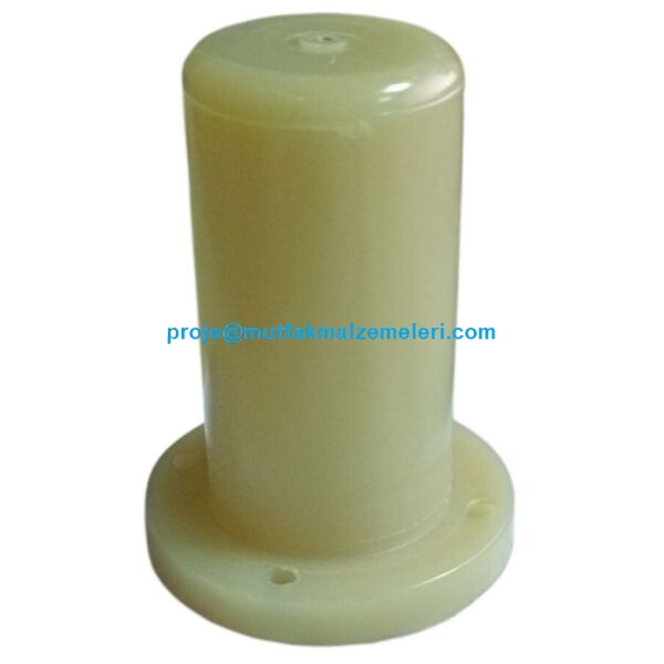 Çağdaş soğan doğrama makinesi bıçak göbeği plastik yedek parça. 9.1 cm uzunluk ve 1.2 cm kare mil girişi detaylı görünümü. Dayanıklı endüstriyel mutfak yedek parçası bıçak mili yatağı görseli.