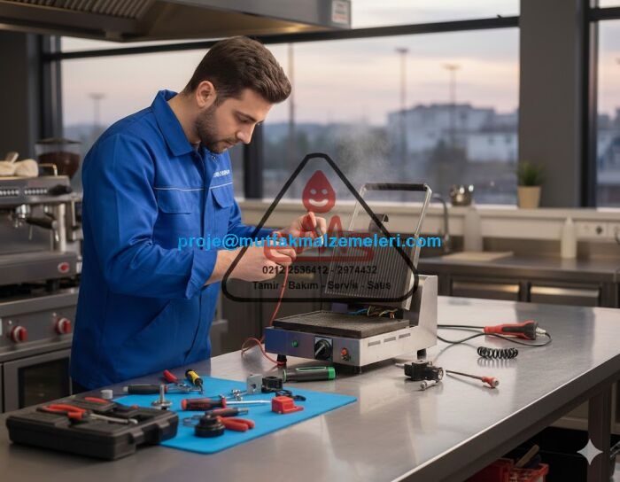 Sanayi tipi tost makinası servisi arayanlar için kaliteli çözüm. Musluk, kulp, kapak ve yay değişimi dahil her türlü mekanik ve elektrikli arıza onarımı. Tecrübeli tamirci kadromuzla cihazınızı ilk günkü performansına kavuşturuyoruz.