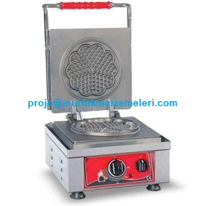 Paslanmaz çelik gövdeli, ısı gösterge lambalı ve termostatlı profesyonel waffle yapıcı görseli. 2,2 kW gücünde sanayi tipi elektrikli çiçekli waffle pişirme cihazı. 10 kg ağırlığında sağlam yapı.